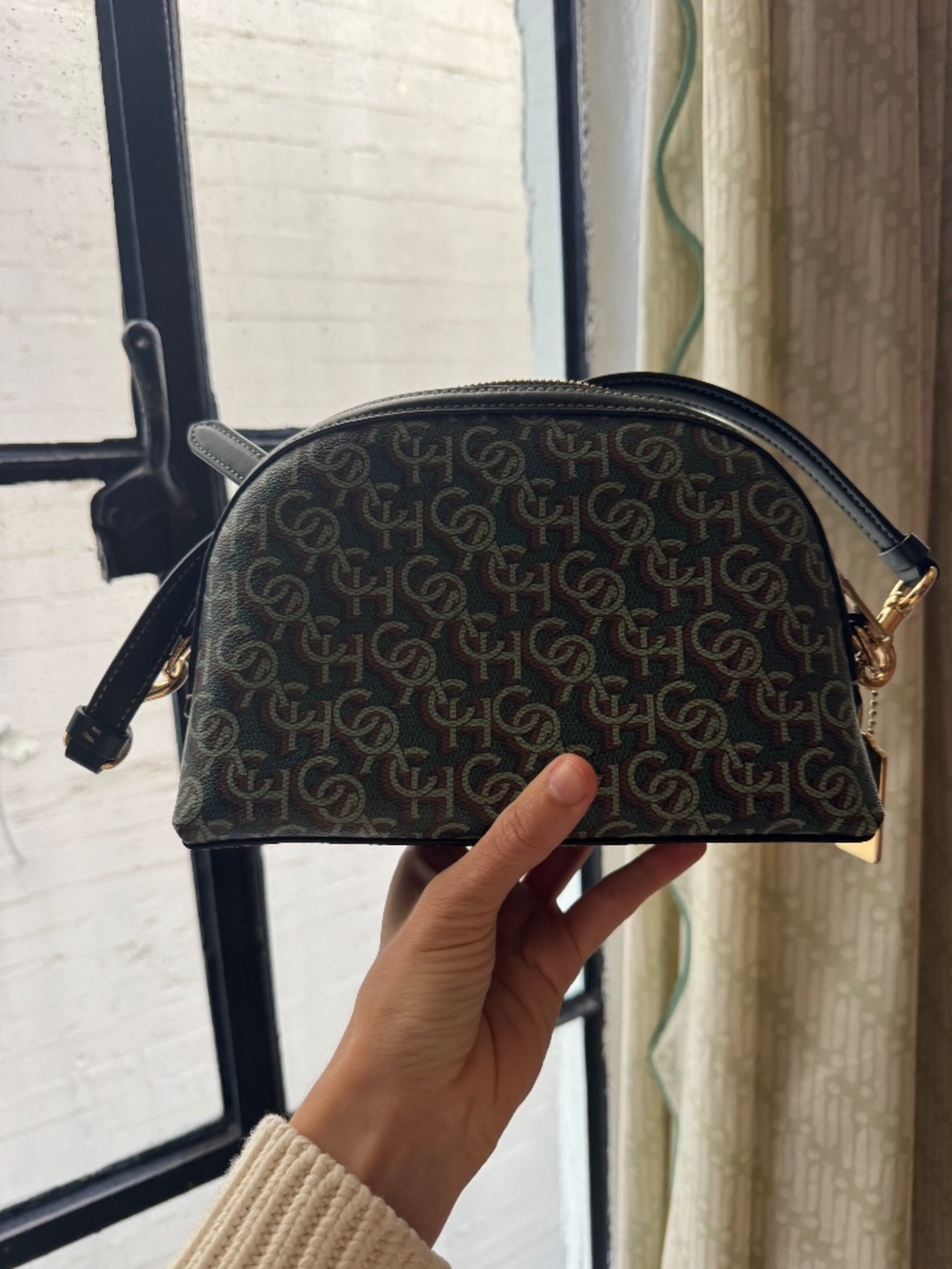 COACH green leather monogrammed crossbody purse